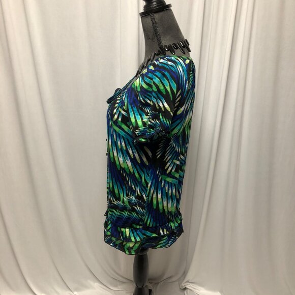 AGB Top Womens Size Small Black Blue Green Short Sleeve Scoop Neck Shirt - Picture 4 of 7